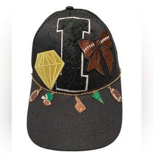 Black Cap with Sports and Gemstone Accents